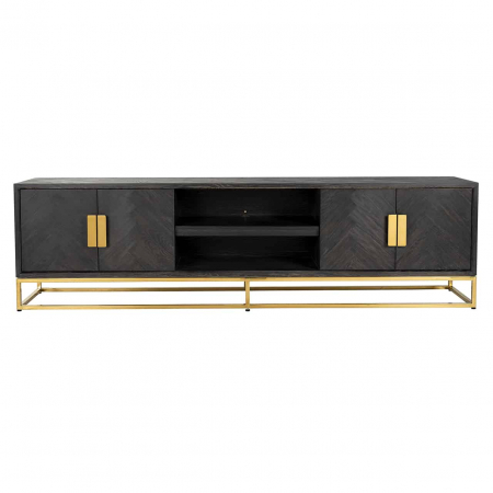 Comoda TV lux neagra cu 4 usi Geral, 185/200/220 cm, din stejar cu baza si manere otel inoxidabil auriu/argintiu/alama, 7374 - Richmond Interiors [21]