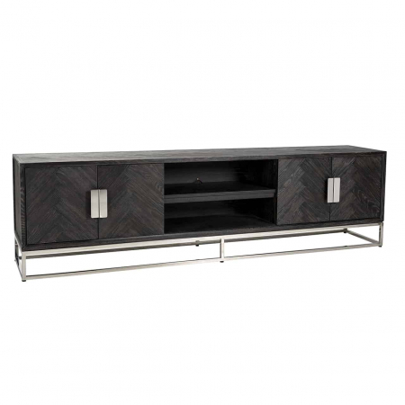 Comoda TV lux neagra cu 4 usi Geral, 185/200/220 cm, din stejar cu baza si manere otel inoxidabil auriu/argintiu/alama, 7374 - Richmond Interiors [24]