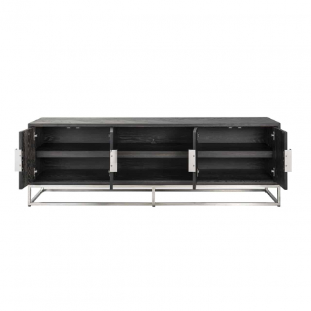 Comoda TV lux neagra cu 4 usi Geral, 185/200/220 cm, din stejar cu baza si manere otel inoxidabil auriu/argintiu/alama, 7374 - Richmond Interiors [13]