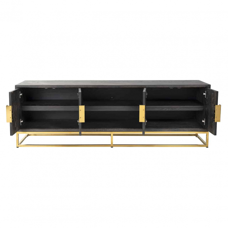 Comoda TV lux neagra cu 4 usi Geral, 185/200/220 cm, din stejar cu baza si manere otel inoxidabil auriu/argintiu/alama, 7374 - Richmond Interiors [18]