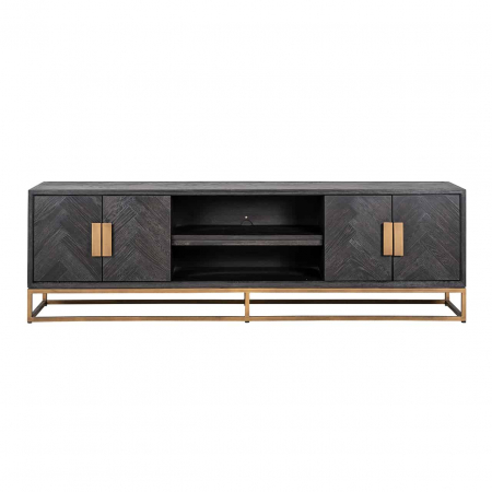 Comoda TV lux neagra cu 4 usi Geral, 185/200/220 cm, din stejar cu baza si manere otel inoxidabil auriu/argintiu/alama, 7374 - Richmond Interiors [2]