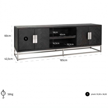 Comoda TV lux neagra cu 4 usi Geral, 185/200/220 cm, din stejar cu baza si manere otel inoxidabil auriu/argintiu/alama, 7374 - Richmond Interiors [12]