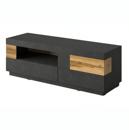 Comode TV - Comoda Tv neagra Arya 160 cm, negru mat/stejar wotan, cu sertare