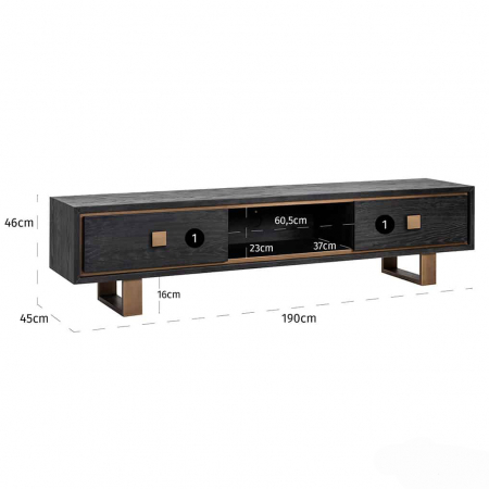 Comoda TV premium cu 2 sertare Bever, 190 cm, din furnir stejar cu picioare metal, 7483 - Richmond Interiors [3]