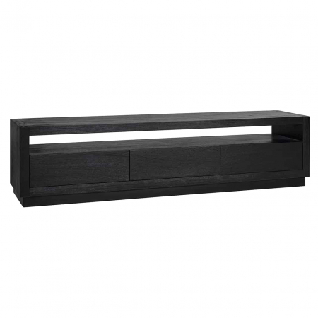 Comode TV - Comoda TV premium neagra cu 3 sertare Kelda, 185 cm, furnir stejar, 6503 BLACK - Richmond Interiors