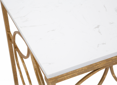 Consola glam blat marmura alba Roselin 120X40X80 cm baza metal auriu [5]