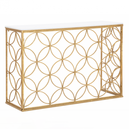 Console hol - Consola glam blat marmura alba Roselin 120X40X80 cm baza metal auriu