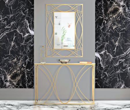 Consola glam blat oglinda Kalina 120X40X80 cm baza metal auriu [2]