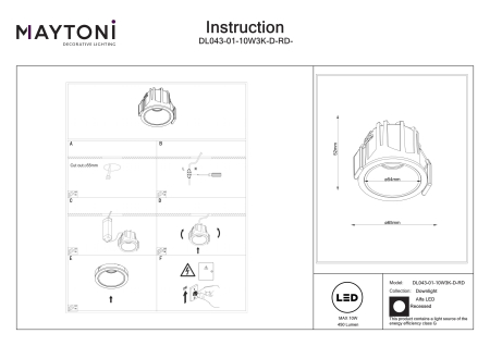 Corp de iluminat încastrat Alfa LED, Aluminiu și plastic Alb, 10W, MAYTONI DL043-01-10W3K-D-RD-WB [3]