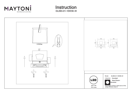 Corp de iluminat încastrat Metal Modern, Aluminiu, metal Alb, 10W, MAYTONI DL093-01-10W3K-W [3]