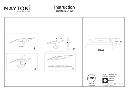 Corp de iluminat încastrat Stockton, Plastic Alb, 12W, MAYTONI DL016-6-L12W [3]