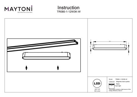 Corp de iluminat pe șină BASIS, Aluminiu Alb, 12W, MAYTONI TR080-1-12W3K-W [1]