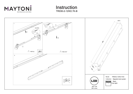 Corp de iluminat pe șină BASIS, Aluminiu Negru, 12W, MAYTONI TR030-2-12W2.7K-B [3]