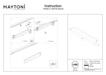 Corp de iluminat pe șină BASIS, Aluminiu Negru, 12W, MAYTONI TR030-4-12WTW-DD2-B [2]
