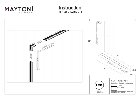 Corp de iluminat pe șină BASIS, Aluminiu Negru, 24W, MAYTONI TR102-24W3K-B-1 [2]