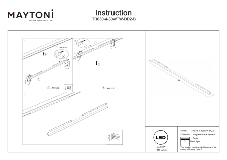 Corp de iluminat pe șină BASIS, Aluminiu Negru, 30W, MAYTONI TR030-4-30WTW-DD2-B [3]