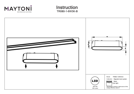 Corp de iluminat pe șină BASIS, Aluminiu Negru, 6W, MAYTONI TR080-1-6W3K-B [2]