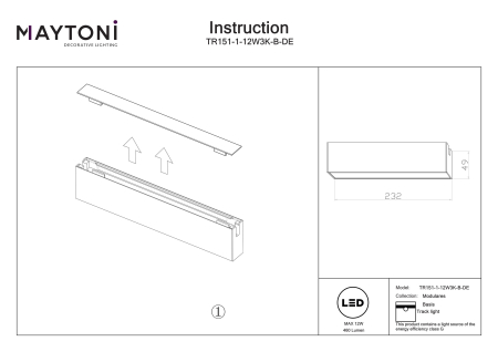 Corp de iluminat pe șină BASIS Negru Aluminiu 12W MAYTONI TR151-1-12W3K-B-DE [4]