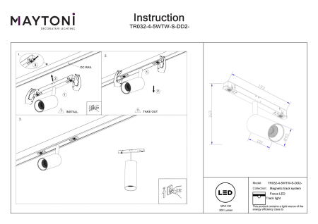 Corp de iluminat pe șină Focus LED, Aluminiu Alb, 5W, MAYTONI TR032-4-5WTW-S-DD2-W [2]