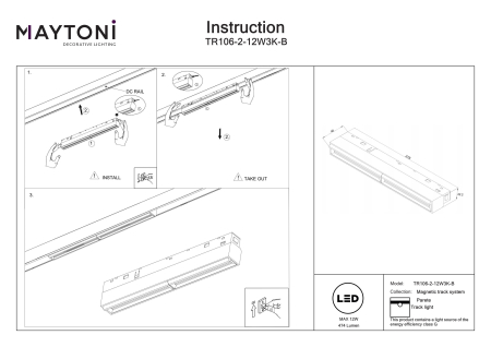 Corp de iluminat pe șină PARETE, Aluminiu Negru, 12W, MAYTONI TR106-2-12W3K-B [4]
