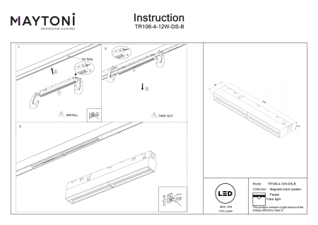 Corp de iluminat pe șină PARETE, Aluminiu Negru, 12W, MAYTONI TR106-4-12W-DS-B [4]