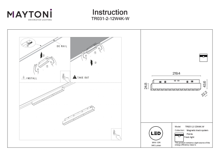 Corp de iluminat pe șină Points, Aluminiu Alb, 12W, MAYTONI TR031-2-12W4K-W [3]