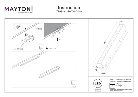 Corp de iluminat pe șină Points, Aluminiu Alb, 12W, MAYTONI TR031-4-12WTW-DD-W [3]