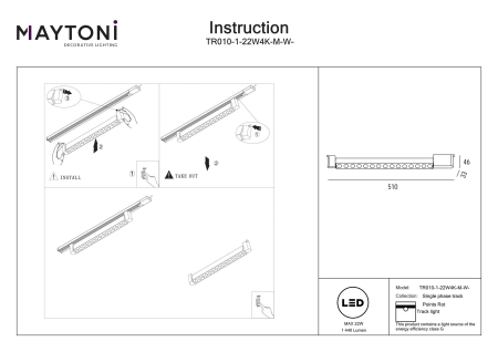 Corp de iluminat pe șină Points Rot, Aluminiu și plastic Alb, 22W, MAYTONI TR010-1-22W4K-M-W-DE [3]