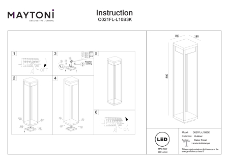 Corp de iluminat peisagistic Baker Street, Aluminiu Negru, 10W, MAYTONI O021FL-L10B3K [4]
