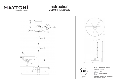 Corp de iluminat suspendat AXIS, Aluminiu Auriu, 28W, MAYTONI MOD106PL-L28G3K [2]