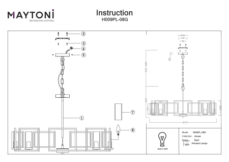 Corp de iluminat suspendat Bowi, Metal Auriu, 40W, MAYTONI H009PL-08G [1]