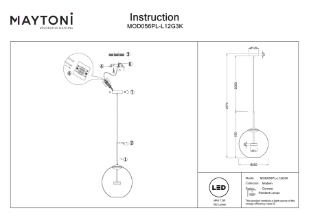 Corp de iluminat suspendat Cometa, Metal Auriu, 12W, MAYTONI MOD056PL-L12G3K [6]