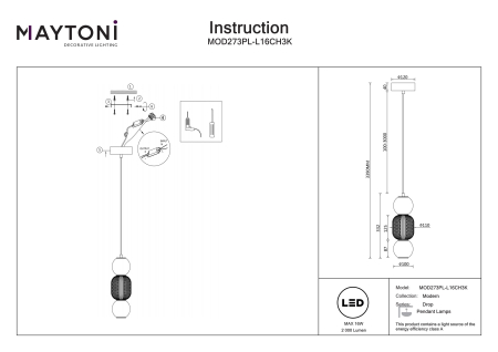 Corp de iluminat suspendat DROP, Metal Crom, 16W, MAYTONI MOD273PL-L16CH3K [6]