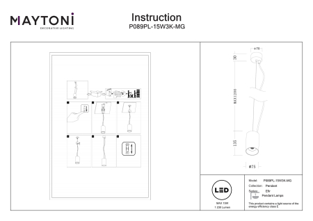 Corp de iluminat suspendat Efir, Aluminiu Auriu mat, 15W, MAYTONI P089PL-15W3K-MG [3]