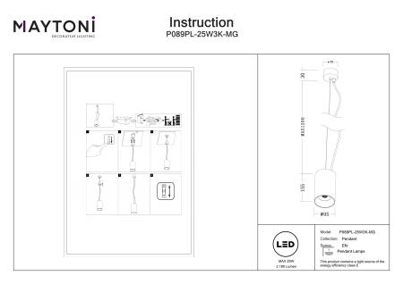 Corp de iluminat suspendat Efir, Aluminiu Auriu mat, 25W, MAYTONI P089PL-25W3K-MG [3]