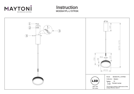 Corp de iluminat suspendat El, Aluminiu Negru, 12W, MAYTONI MOD041PL-L15TR3K [6]