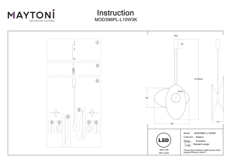 Corp de iluminat suspendat Evolution, Aluminiu Negru, 9W, MAYTONI MOD396PL-L10W3K [6]