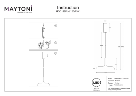 Corp de iluminat suspendat Gerhard, Metal Gri, 19W, MAYTONI MOD189PL-L12GR3K1 [6]