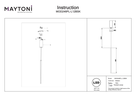 Corp de iluminat suspendat Halo, Aluminiu Alamă, 11W, MAYTONI MOD246PL-L12BSK [2]
