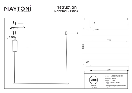 Corp de iluminat suspendat Halo, Aluminiu Alamă, 16W, MAYTONI MOD246PL-L24BSK [2]