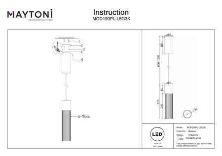 Corp de iluminat suspendat IMAGINARY, Metal Auriu, 5W, MAYTONI MOD190PL-L5G3K [6]