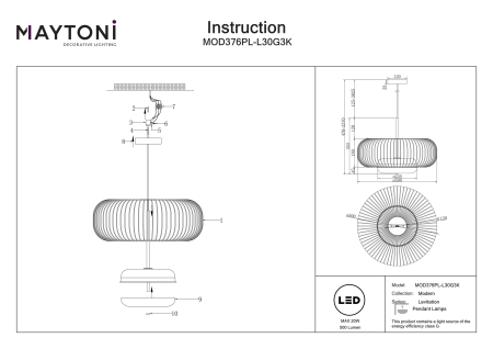 Corp de iluminat suspendat LEVITATION, Metal Alamă, 20W, MAYTONI MOD376PL-L30G3K [6]
