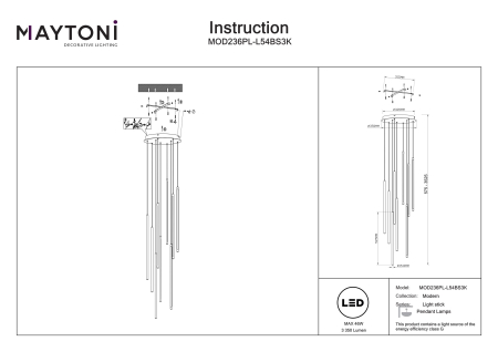 Corp de iluminat suspendat LIGHT STICK, Aluminiu Alamă, 46W, MAYTONI MOD236PL-L54BS3K [4]
