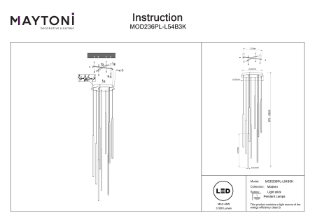 Corp de iluminat suspendat LIGHT STICK, Aluminiu Negru, 46W, MAYTONI MOD236PL-L54B3K [4]