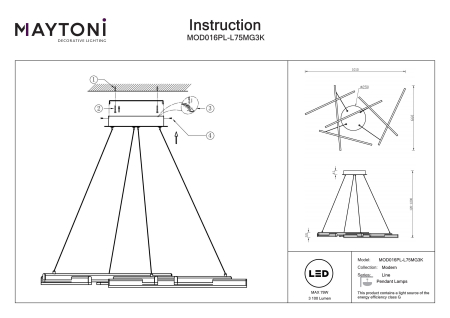 Corp de iluminat suspendat Line, Aluminiu Auriu, 79W, MAYTONI MOD016PL-L75MG3K [2]