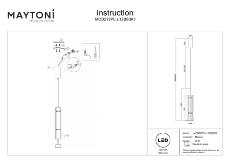 Corp de iluminat suspendat ORDO, Metal Negru, 8W, MAYTONI MOD272PL-L12BS3K1 [6]