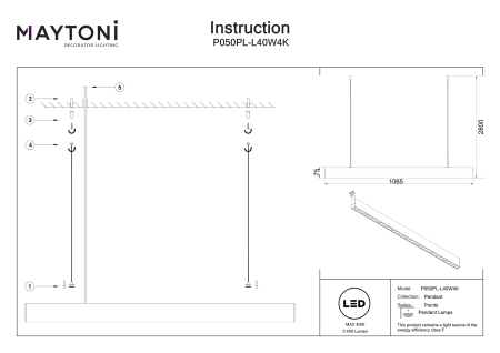 Corp de iluminat suspendat Points, Aluminiu Alb, 40W, MAYTONI P050PL-L40W4K [7]