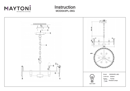 Corp de iluminat suspendat Puntes, Metal Auriu, 60W, MAYTONI MOD043PL-06G [1]