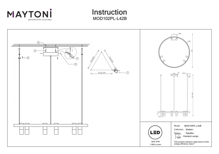 Corp de iluminat suspendat SATELLITE, Metal și acril Alb, 42W, Maytoni MOD102PL-L42B [3]