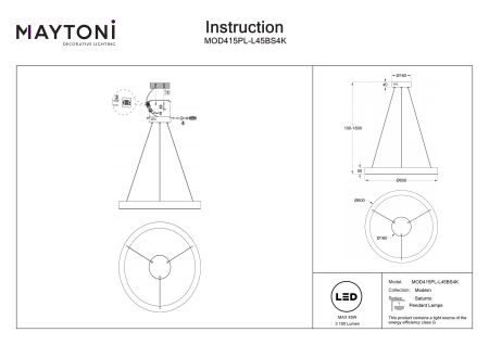 Corp de iluminat suspendat Saturno, Oțel inoxidabil Alamă, 39W, MAYTONI MOD415PL-L45BS4K [6]